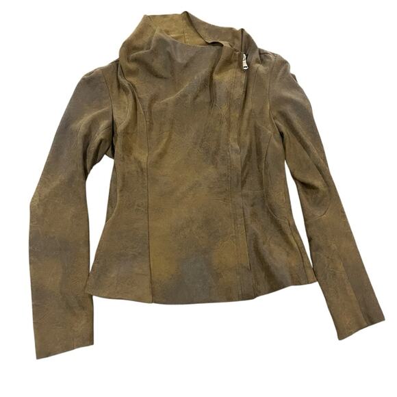 ZARA Moto Style Jacket Womens Size Medium Brown Faux Suede Effect Overshirt Chic - Picture 1 of 10